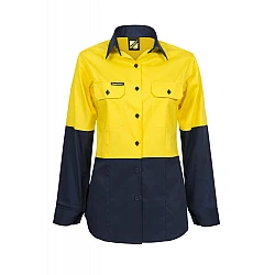 Ladies Lightweight Hi Vis Long Sleeves Vented Cotton Drill Shirt Ladies Lightweight Hi Vis Long Sleeves Vented Cotton Drill Shirt