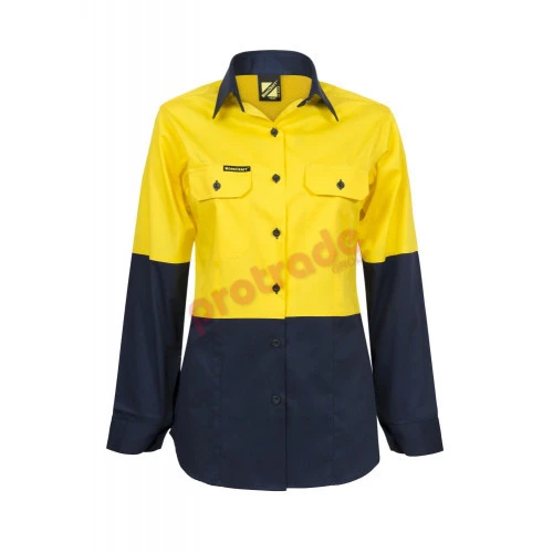 Ladies Lightweight Hi Vis Long Sleeves Vented Cotton Drill Shirt