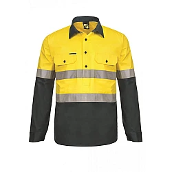 Work Craft Hi Vis 2 Tone Half Placket Shirt With Reflective Tape Work Craft Hi Vis 2 Tone Half Placket Shirt With Reflective Tape