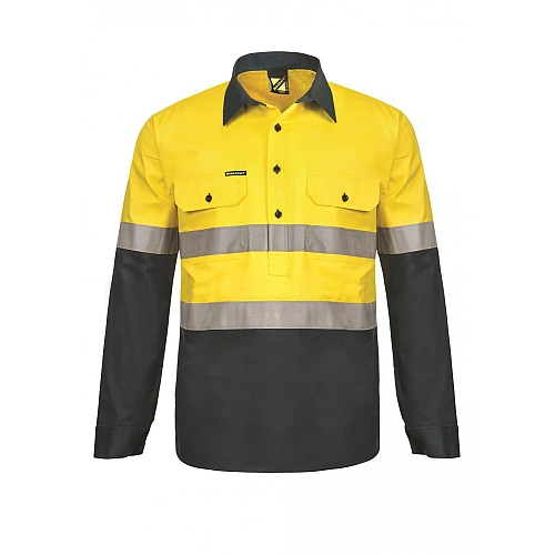 Work Craft Hi Vis 2 Tone Half Placket Shirt With Reflective Tape Work Craft Hi Vis 2 Tone Half Placket Shirt With Reflective Tape