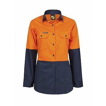 Ladies Lightweight Hi Vis Long Sleeves Vented Cotton Drill Shirt
