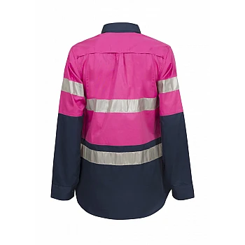 Ladies Lightweight Long Sleeves Cotton Shirt With Reflective Tape