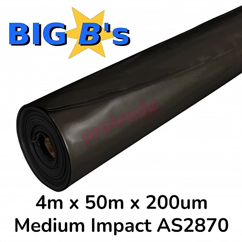 Builders Film Black Plastic 4m x 50m x 200um Medium Impact Builders Film Black Plastic 4m x 50m x 200um Medium Impact
